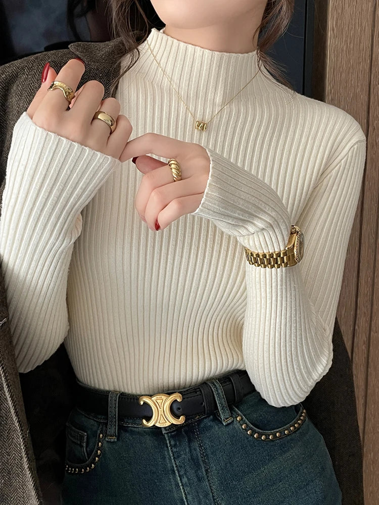 Chic Autumn Winter 2026 Pullovers Women Long Sleeve Casual Turtleneck Warm Basic Sweater Knit Jumpers Solid Color Slim Tops