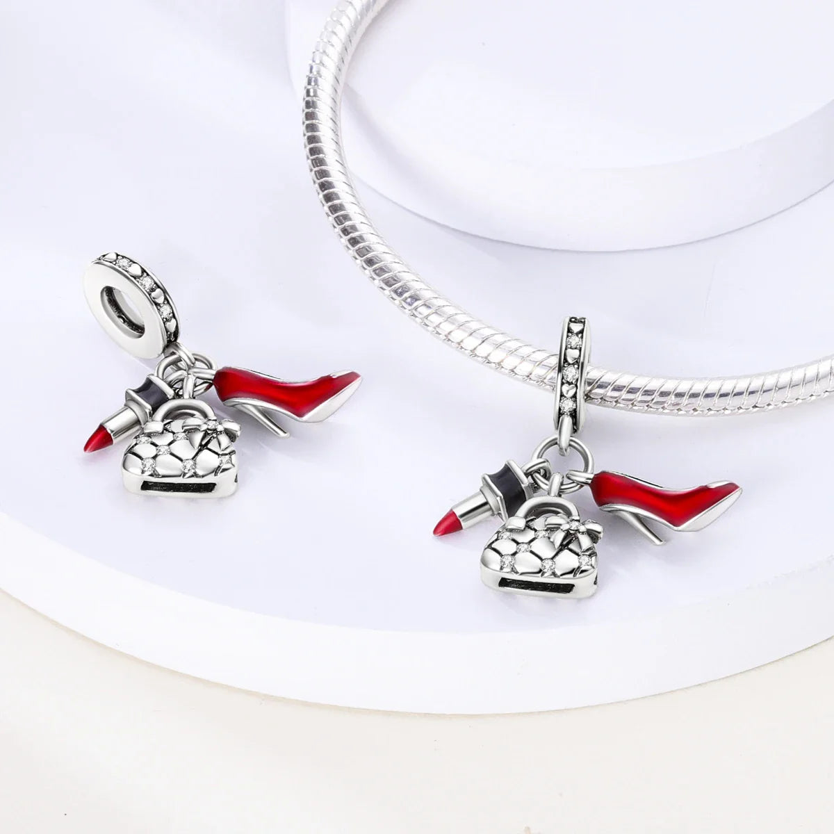 Fit Original Bracelet 925 Silver Ballet Girl Red High Heels Charms Pendants For Women Jewelry Making Gift