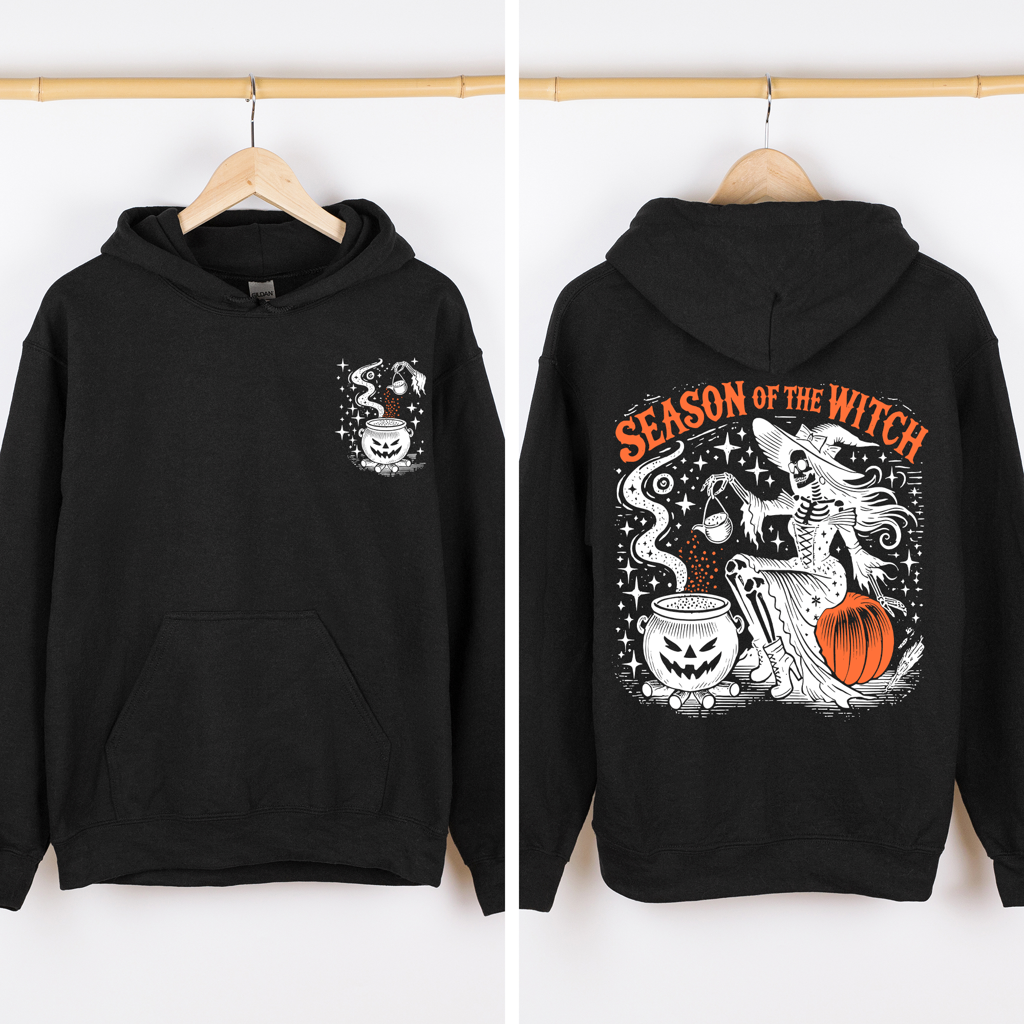 Season Of The Witch Halloween Front And Back Spooky Retro Ghost Monster Graphic Hoodie