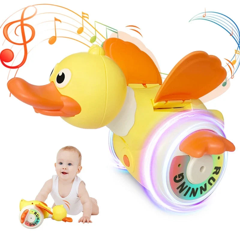 Kid Electric Rotating Duck Simulated Foraging Free Rotation Duck Sound&Light Music Tummy Time Toys Crawling Toys Educational Toy