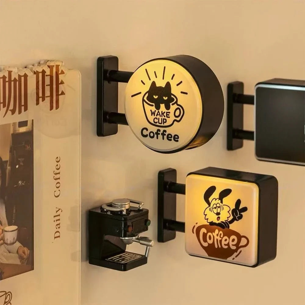 Retro Coffee Corner Refrigerator Magnet Light Fridge Magnet Magnetic Home Miniature Pegboard Coffee Shop Glowing Decoration