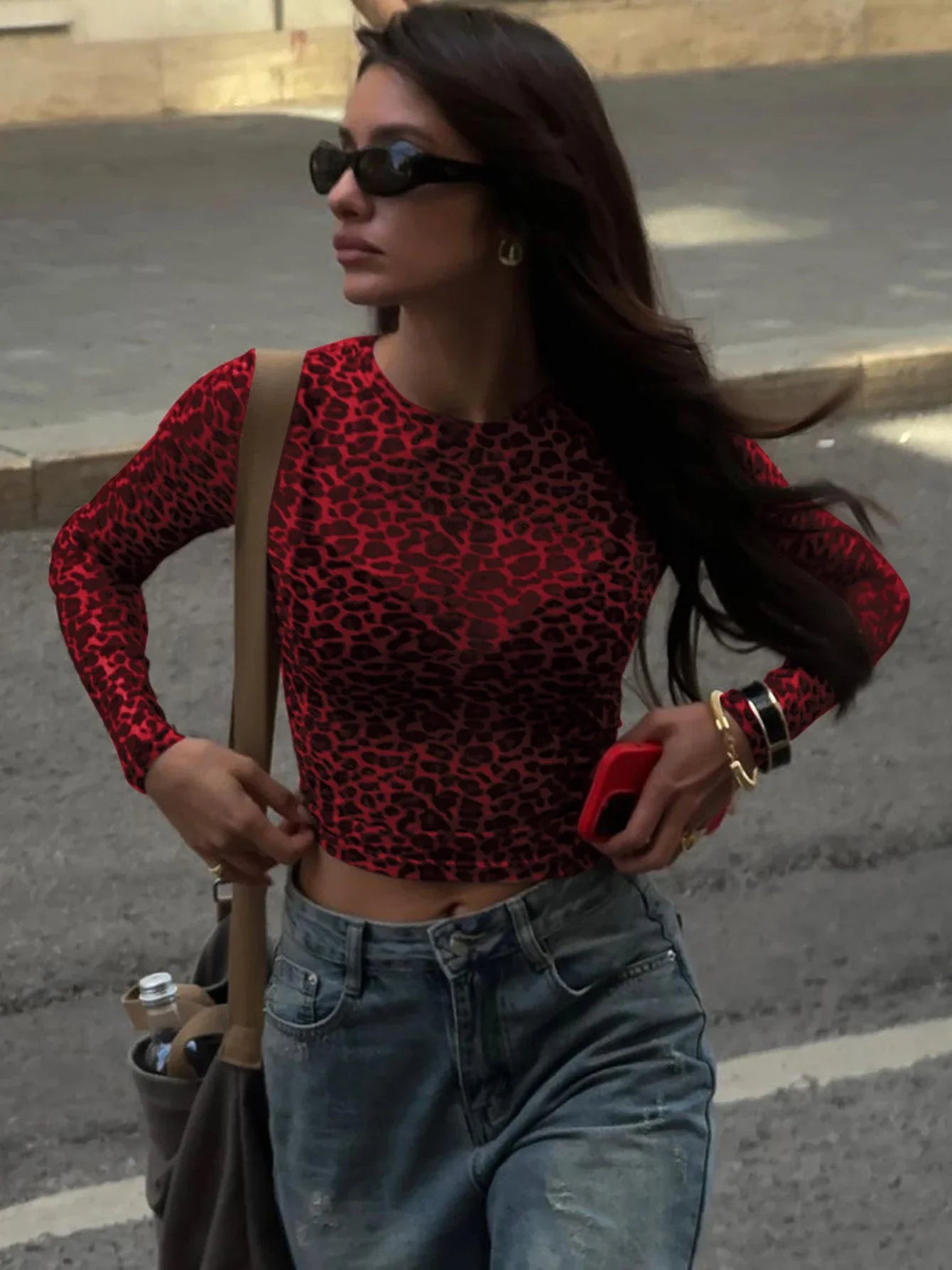 Dulzura Sexy Long Sleeves Tops Mesh T Shirt Leopard Printed Bodycon Women Clothes Lady Party Club Streetwear Casual Nightout Y2K
