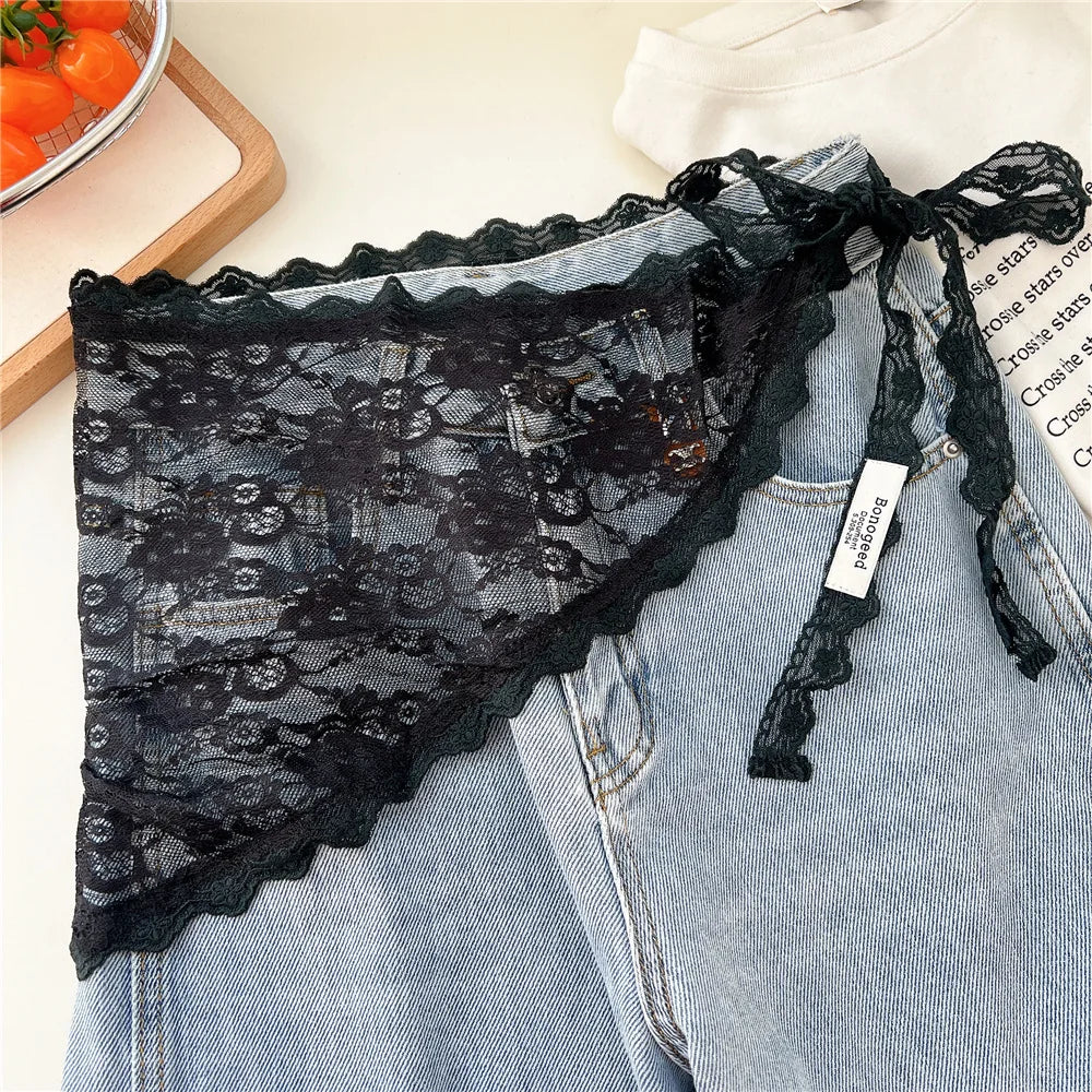 2025 HOT SALE! Y2K Women Lace Tulle Bandage Skirt Stacked Lace Half Skirt Layering Small Butt Curtain Flower Triangle Hair Scarf
