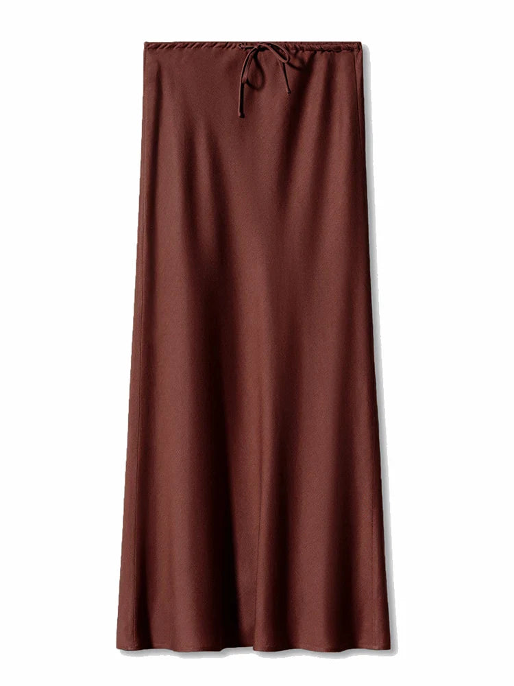 Long Satin Skirts Women Dark Green Luxury Spring Summer Maxi Straight Black Skirt Long Shining Satin Skirt Maxi Brown Ladies