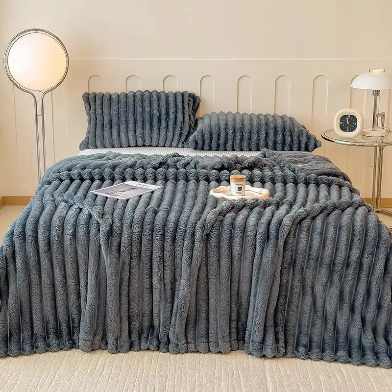 Solid Color Thickened Wide Striped Multifunctional Blanket, Can Be Used As Bed Sheet Cover Blanket, Nap Blanket, Pet Blanket