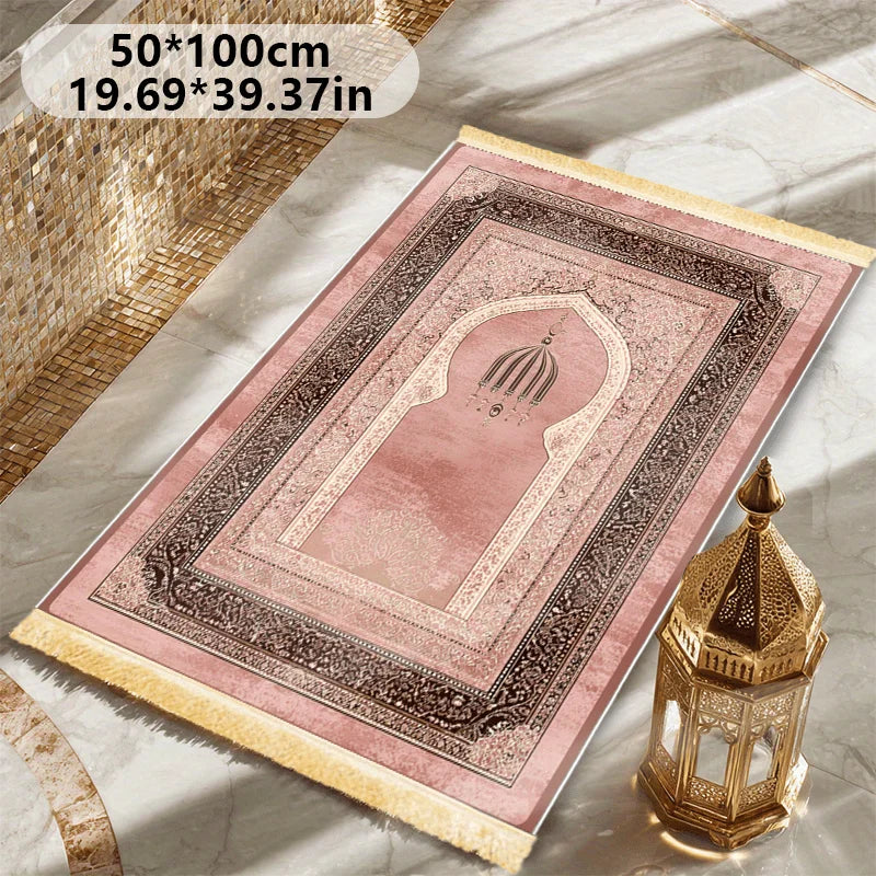 VIKAMA Islamic Prayer Mat, Anti-Slip And Soft With Fringed Edges Prayer Mat, For Ramadan, Hajj, And Asr Prayers Of Muslims