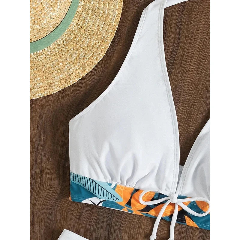 2023 Halter Bikini Set Short Swimsuit Women High Waist Swimwear Female Printed Bathers Swimming Bathing Swim Suit Beachwear