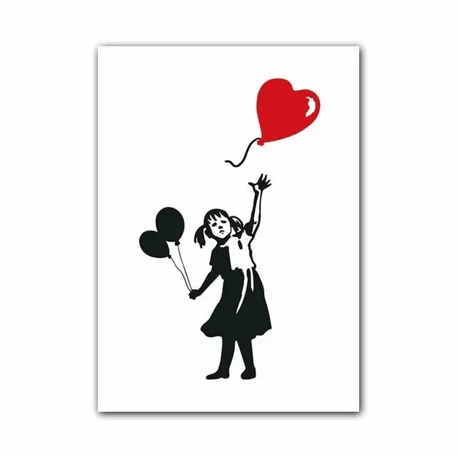 Girl and Red Balloon Banksy Art Nordic Characters Canvas Painting  Mural  Poster Living Room Bedroom Bar Home Decoration