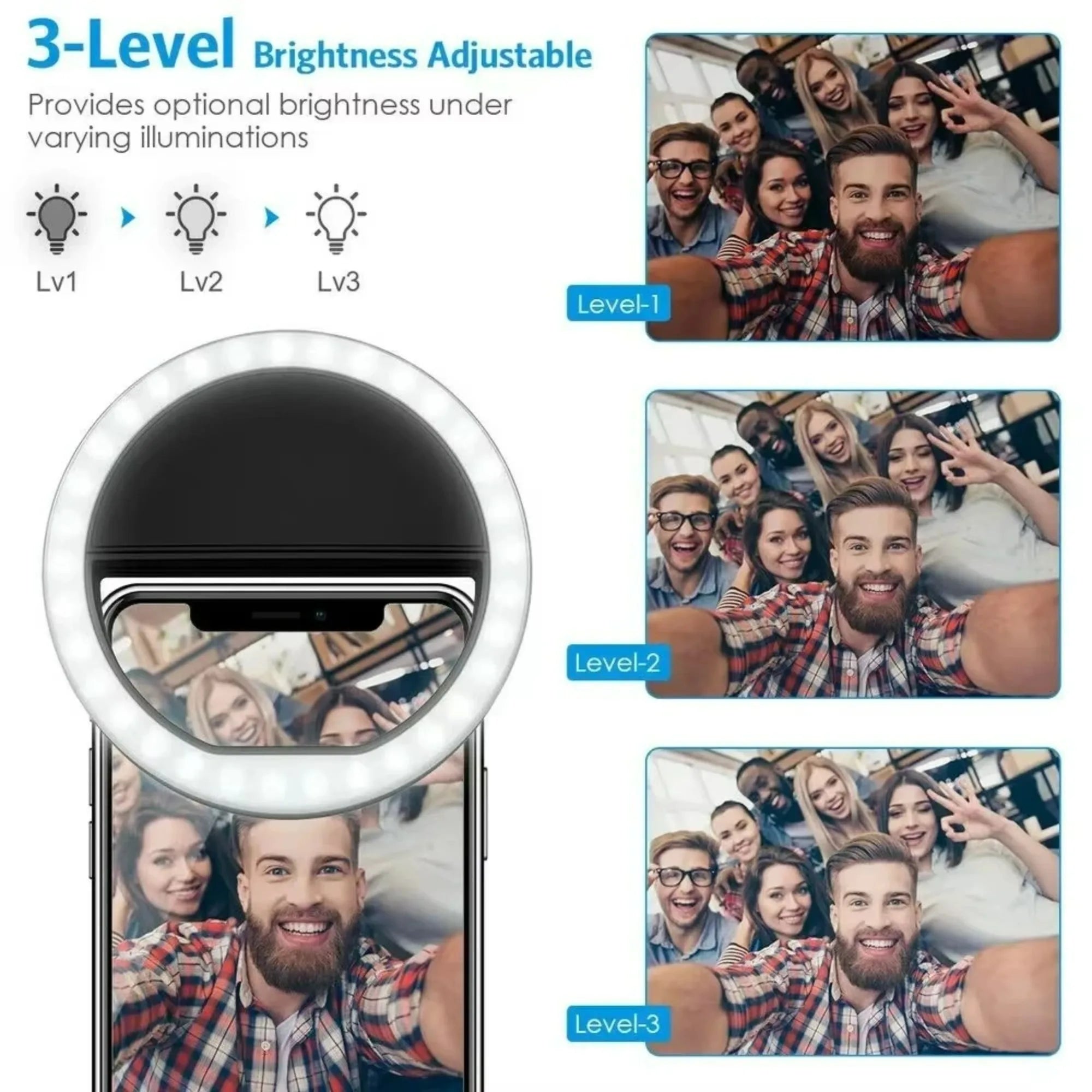 LED Selfie Fill Light USB Charge Led Selfie Ring Light Mobile Phone Live Broadcast Video LED Selfie Ring Lamp for All Smartphone