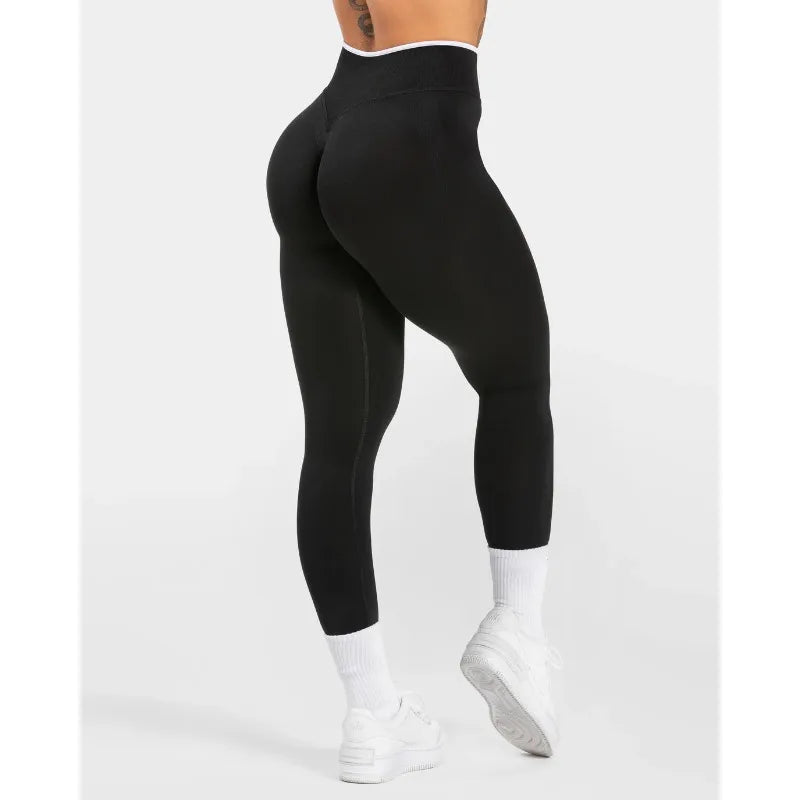 New Women's Color Blocking Yoga Leggings Seamless Knited Tights High Waist Hip Liftting Gym Workout Solid Color Sports Pants