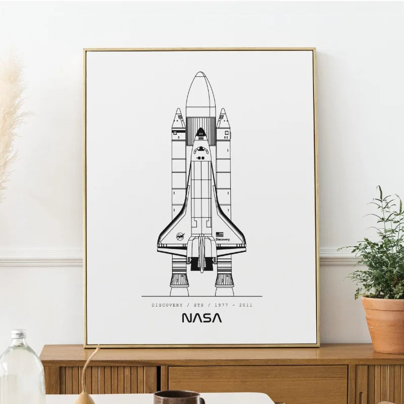 NASA and SpacX Poster Minimalist Space Rocket Blueprints Canvas Painting Modern Wall Art Picture for Living Room Home Decor