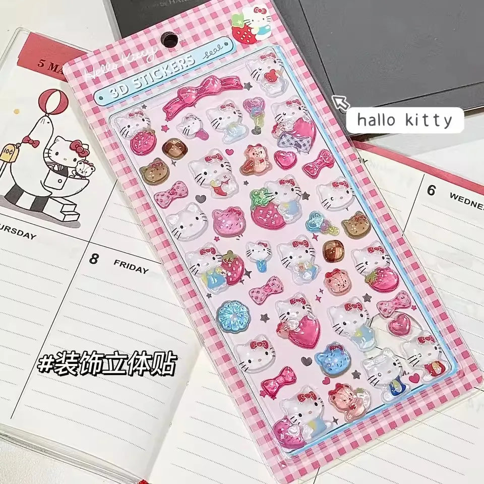 3D Sanrio Hellokitty Kuromi Cinnamoroll Stickers Cute Anime Transparent Jelly Crystal Decorative Sticker Phone Case DIY Kids Toy