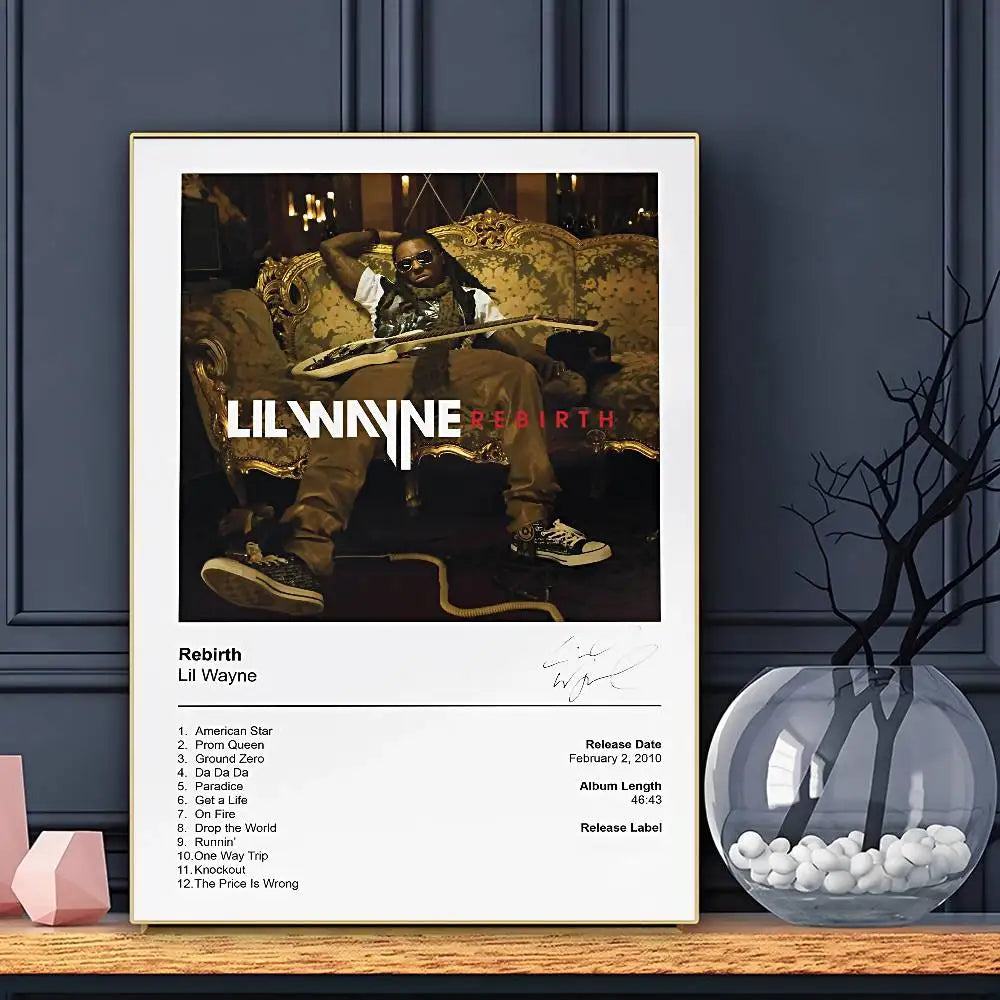 Rapper Lil Wayne Poster Sticky Wall Art Printing Waterproof Home Living Bed Room Bar Aesthetic Decor