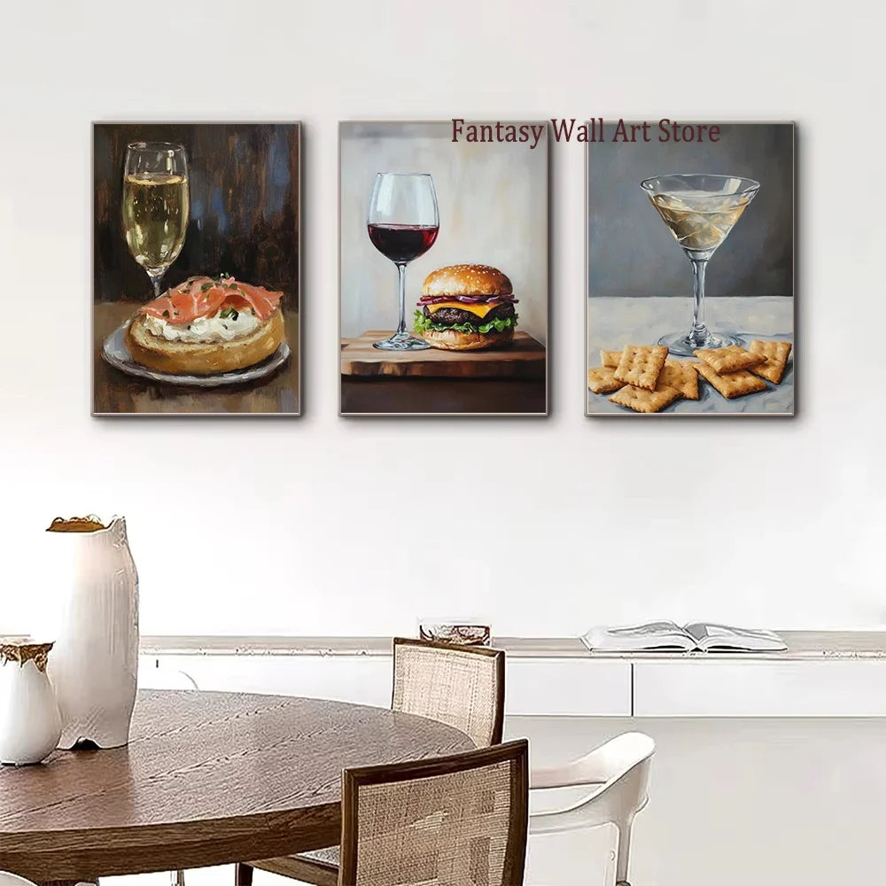 Food Kitchen Cocktail Wine Art Decor Canvas Printing Poster Kitchen Dining Room Living Room Aesthetic Wall Decor Foodies Prints