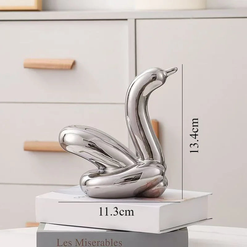 13.4cm Mini Creative Balloon Swan Abstract Ceramic Ornament Sculpture Study Room Statue Home Office Accessories Decoration Gift