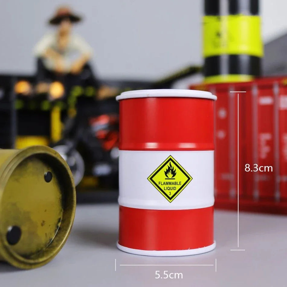 Iron Mini Oil Drum Model Chemistry Oil Drum Model Car Model Desktop Decoration Storage Box War Games Scene Model for Xmas Gifts