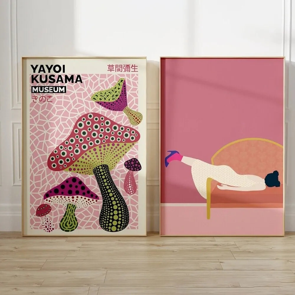 Modern Abstract Yayoi Kusama Japanese Art Exhibition Wall Art Canvas Painting Posters For Living Room Home Decor
