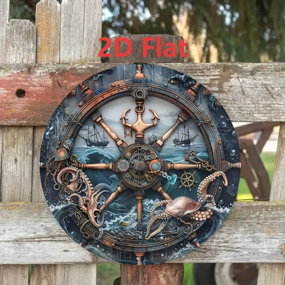 Steampunk Sailing Ship Tin Sign 8x8 Inch, Retro Metal Wall Art For Pub Bar Garage Decor