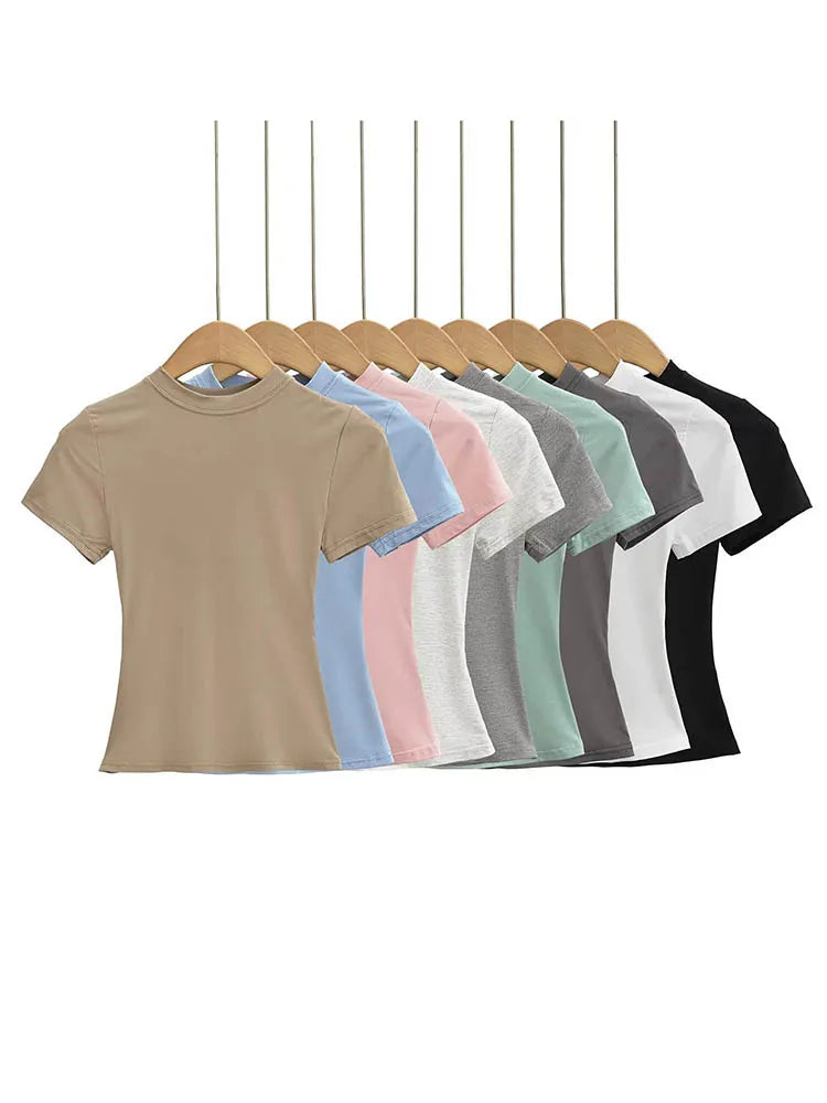 Slim Fit Solid Color Women's Casual T-shirt Short Sleeve Fashion Trend Y2K Top High Quality 2025 New Arrival