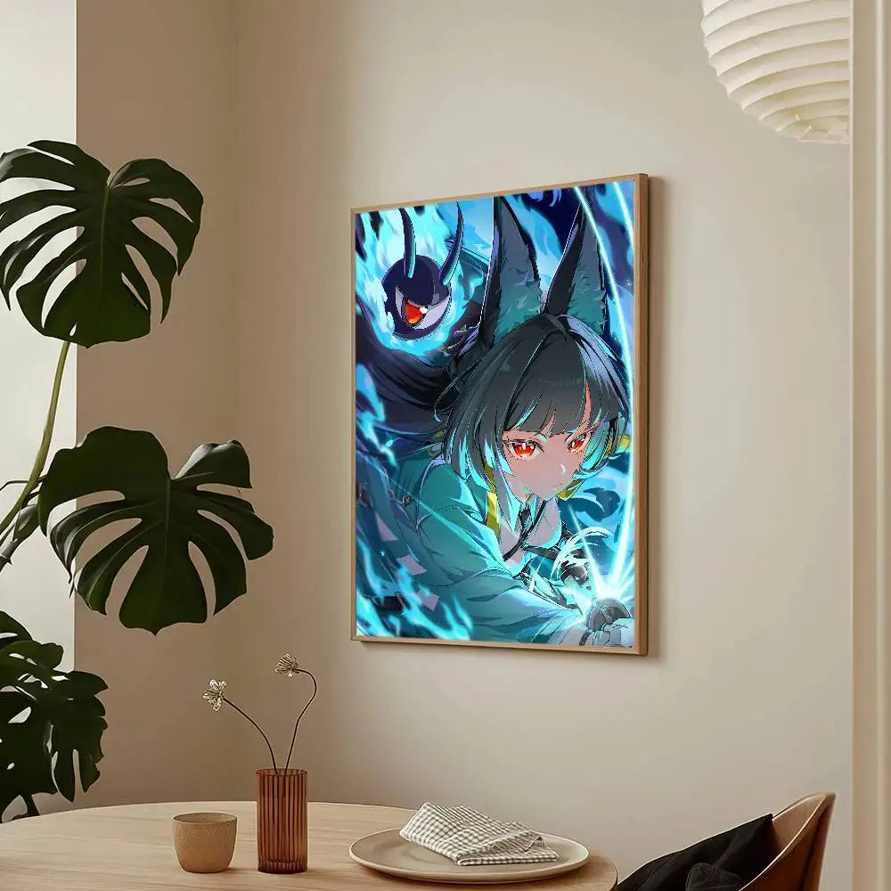 Zenless Zone Zero Hoshimi Miyabi Poster Sticky Wall Art Printing Waterproof Home Living Bed Room Bar Aesthetic Decor