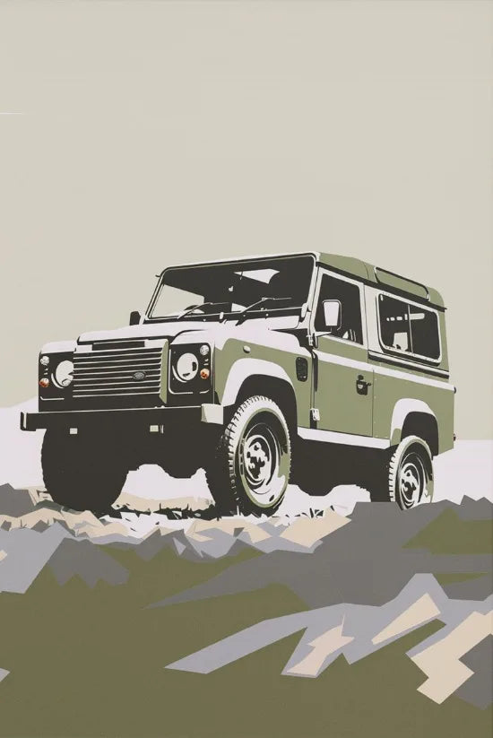 L-and-R-over Defender 90 Offroad Poster Classic Retro Automotive Poster Canvas Prints Classic Off-road Vehicle Aesthetic Print