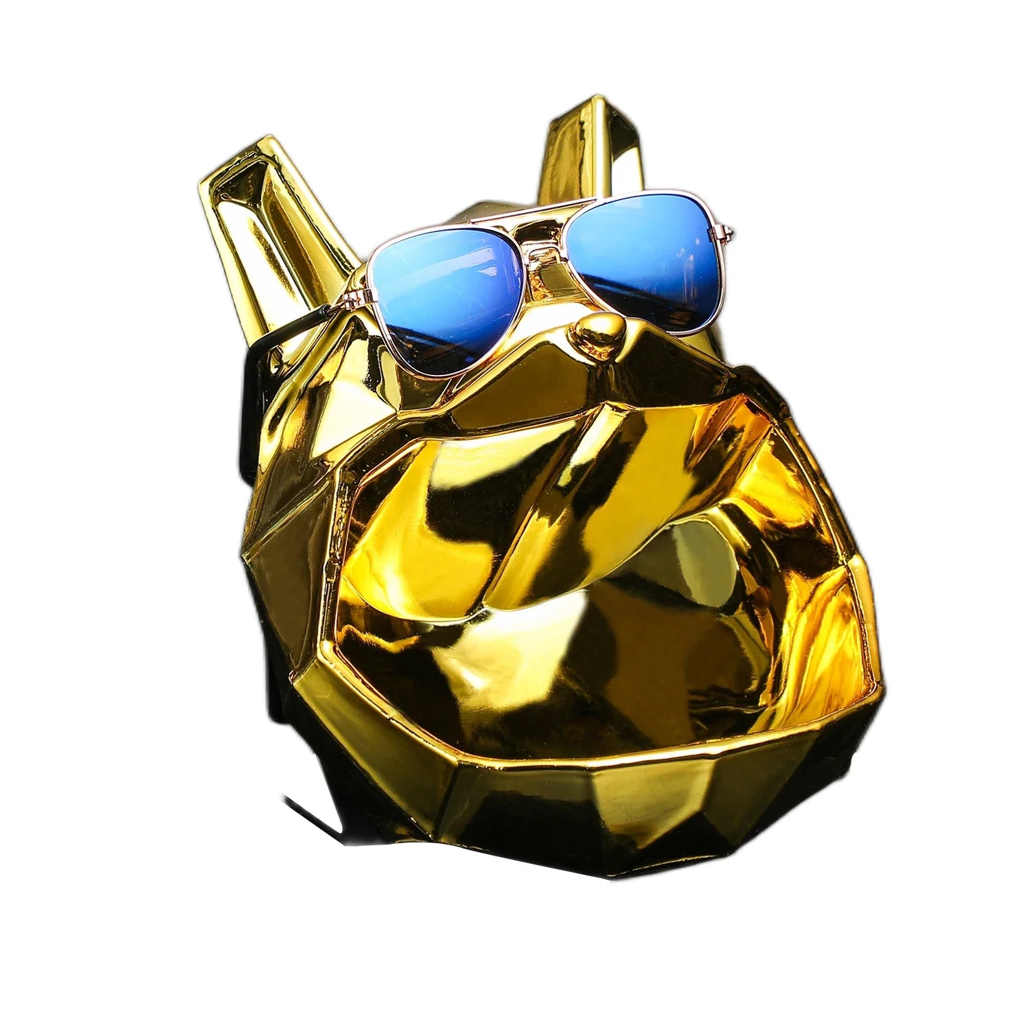 Polygon Bulldog Dog Head Figurine with Storage Electroplating Golden Silver Solid Synthetic Resin Sculpture Figurine Home Decor