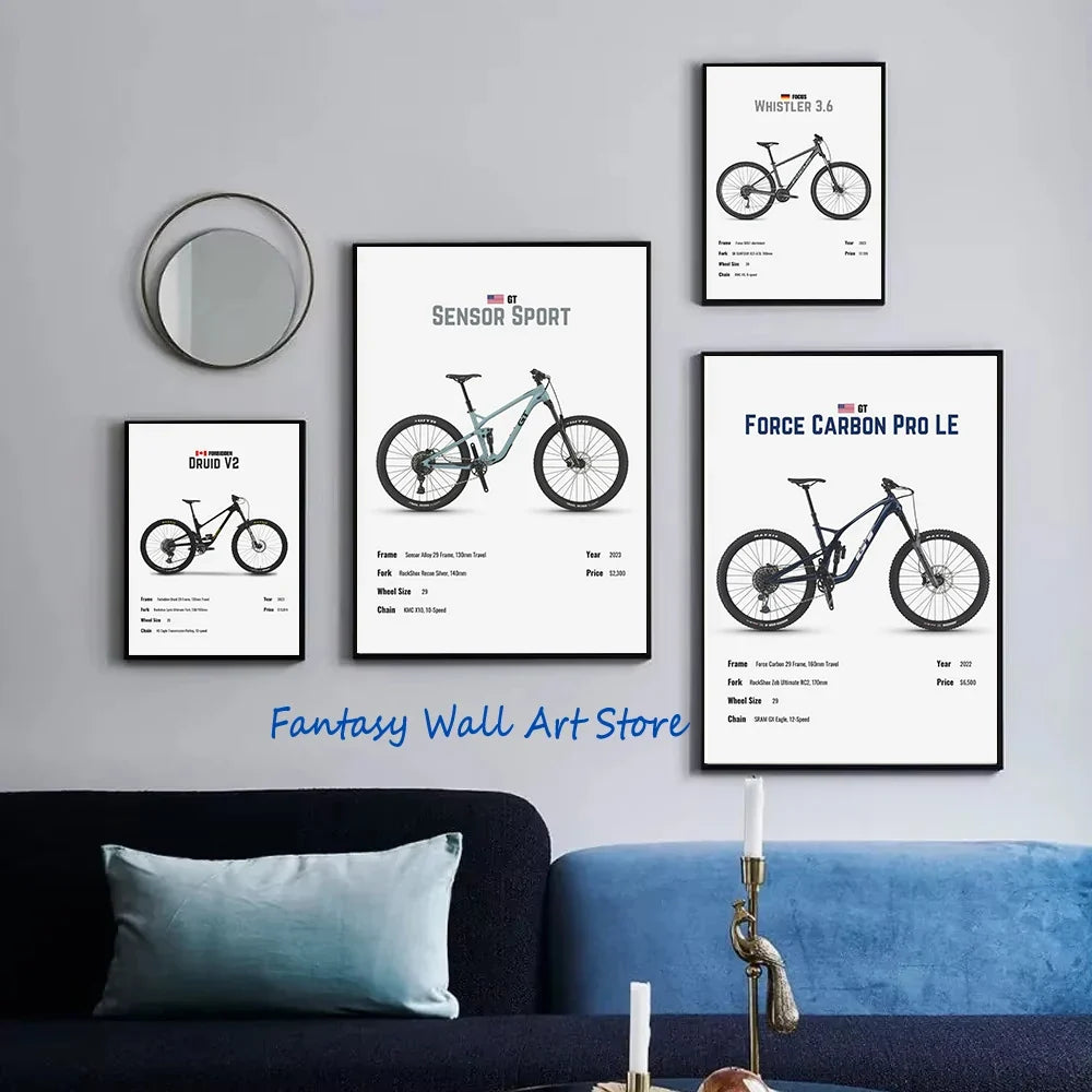 Luxury Mountain Bike Famous Bicycle Parameter Minimalist Poster Canvas Painting Wall Pictures Home Room Decor Bike Lover Gifts