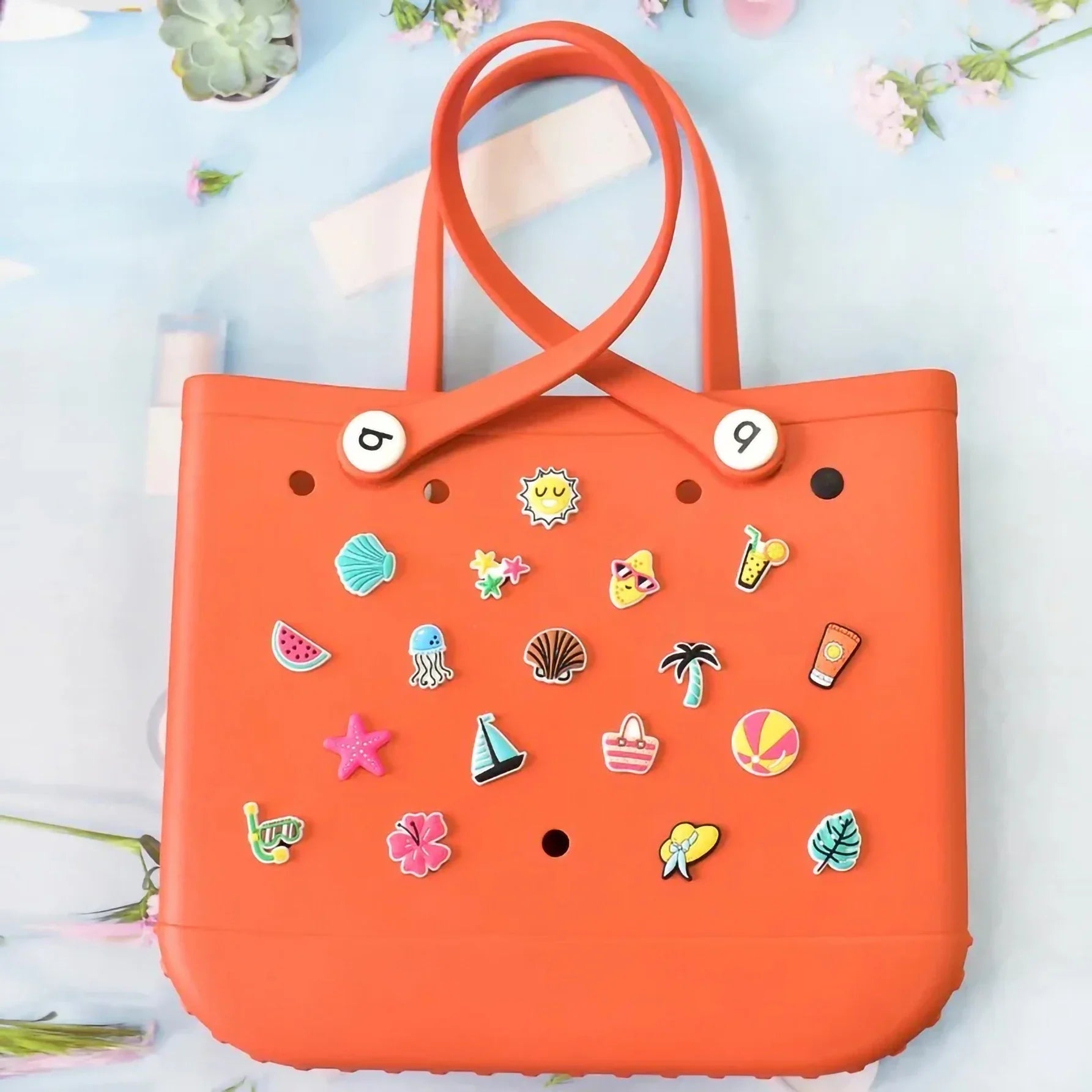 18pcs Lovely Bags Accessories Rubber Summer Decoration Women Beach Bag Tote Handbag Random Pairing Decorative Buckles Inser