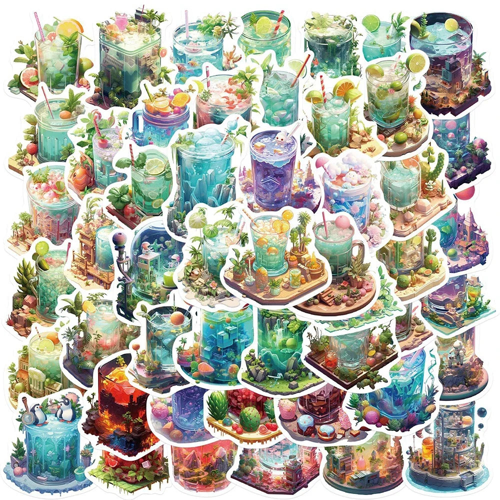 10/30/50PCS Kawaii INS Style Art Drinks World Cartoon Stickers Aesthetic Cute Decals Laptop Notebook Phone Decoration Sticker