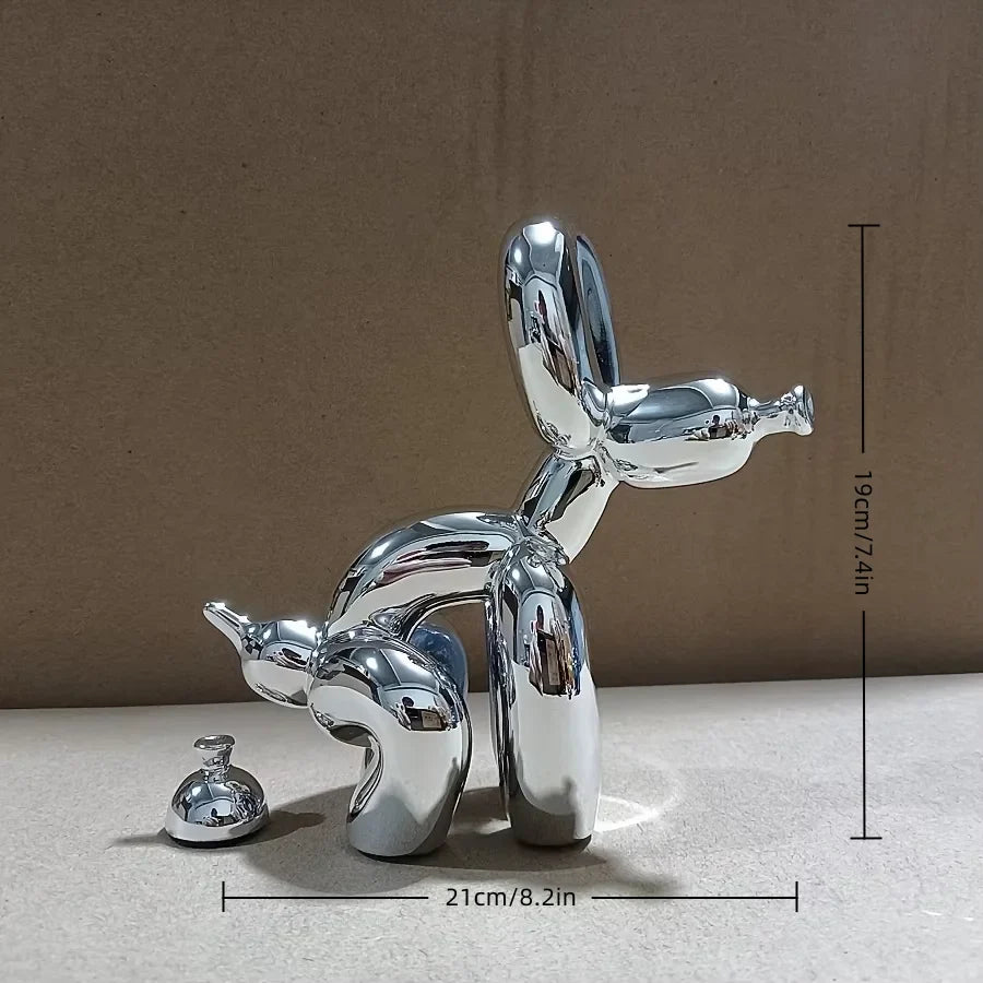 Modern Art Squat Balloon Dog Animal Decorative Statue, Suitable for Interior Living Room Farmhouse Bedroom Office Cabinet Wood