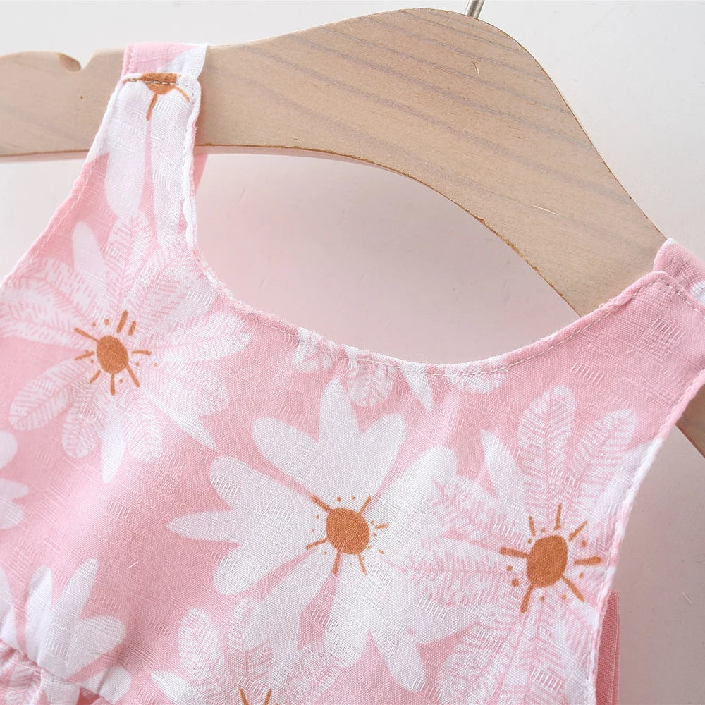 Baby Girl Dress Summer All-Over Daisy Print Spaghetti Strap Girl Dress Adorable Bow Beach Baby Dress Baby Girl Clothes