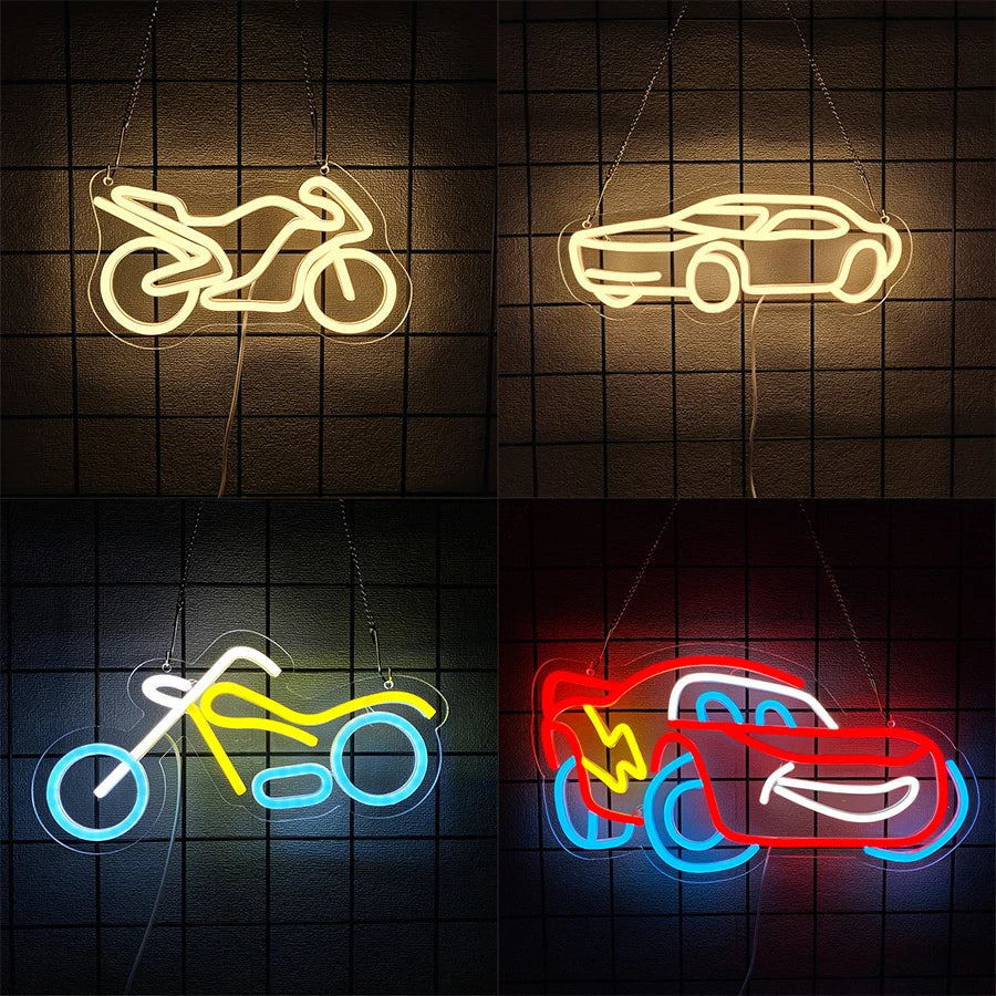 Car Series Neon Signs, Motorcycle And Car Luminous Icons, Usb Powered, Used For Room, Bar, Club, Game Room, Man Cave Decor.