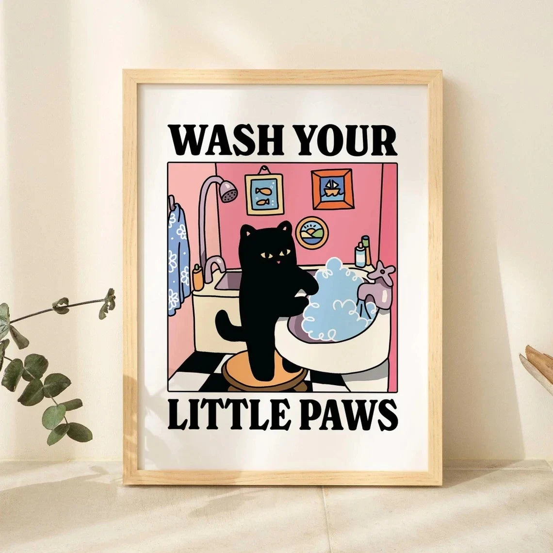 Wash Your Plttle Paws Bathroom Black Cat Wall Art Prints Canvas Painting Poster Picture For Living Bed Room Home Decor