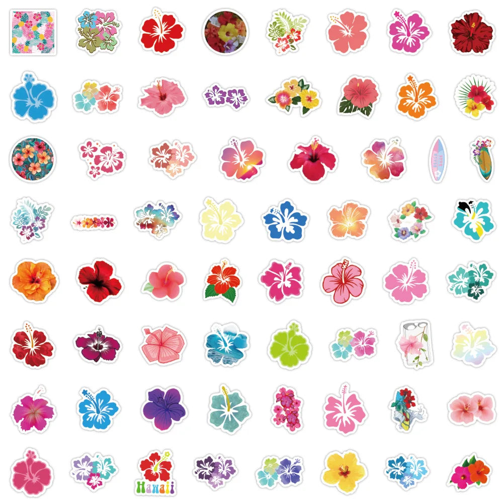 60/120PCS Hibiscus Flower Graffiti Sticker Car Luggage Water Cup Computer Stationery Laptop Sticker