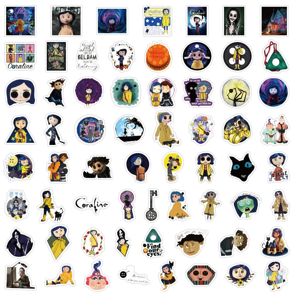 60pcs Horror Movie Coraline & the Secret Door Stickers Phone Scrapbook Suitcase Cartoon Graffiti Decals Sticker For Stationery