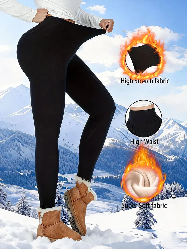 Womens High Waist German Velvet Leggings Autumn Winter Fleece Lined Thickened Thermal Plus Size Warm Pants Outdoor Ski Trousers