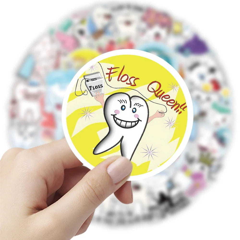 10/30/50pcs Funny Cute Cartoon Tooth Stickers Graffiti Decals Laptop Scrapbook Phone Suitcase Car Decoration Waterproof Sticker