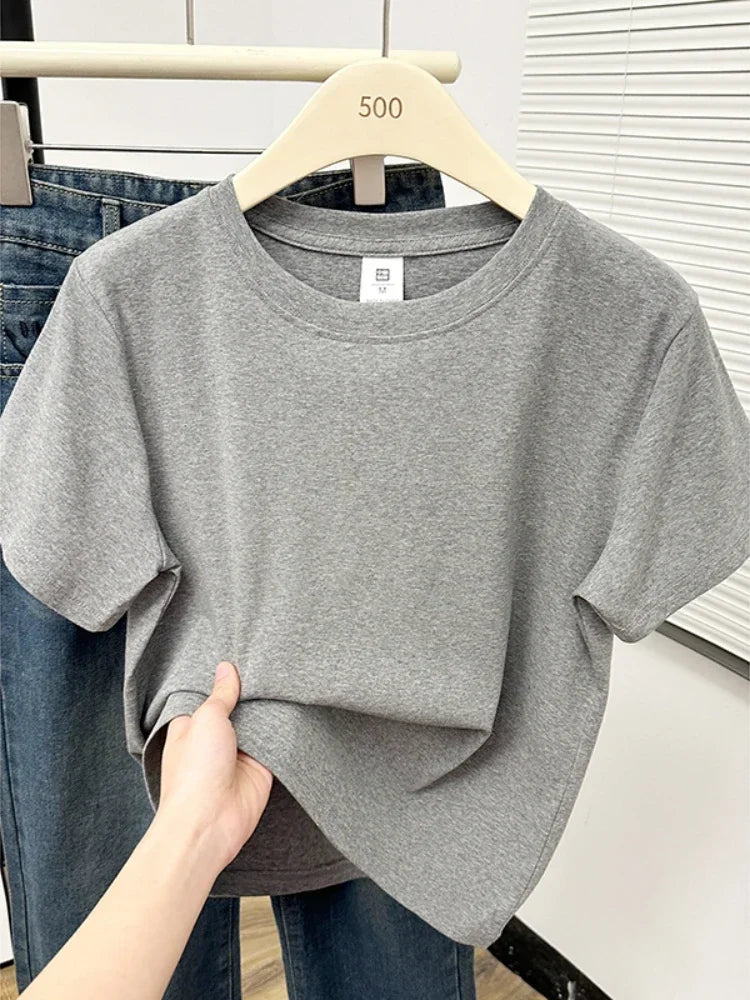 2026 Summer New High Quality Casual T Shirt Sexy Short Sleeved Sleeves Fashion Trend Solid Women Clothing Y2k Tops