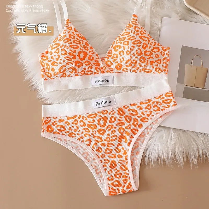 2025 Summer New Women's Leopard Print Traceless and Steel Rim Bra Adjustable Shoulder Strap Back Women's Underwear Set