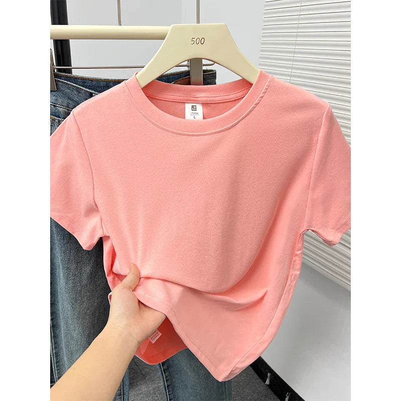 2026 Summer New High Quality Casual T Shirt Sexy Short Sleeved Sleeves Fashion Trend Solid Women Clothing Y2k Tops