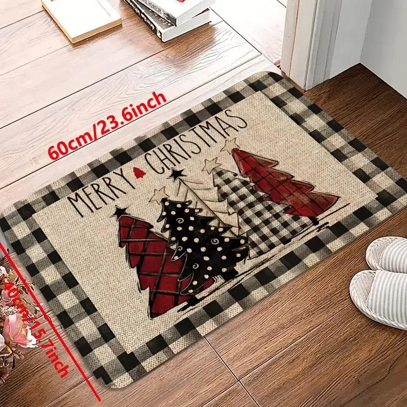 VIKAMA Christmas Tree Theme Rug, Soft Non-Slip Home Decor, Entrance Hall Doormat, Kitchen Two-Piece Mat Set, Bathroom Foot Mat