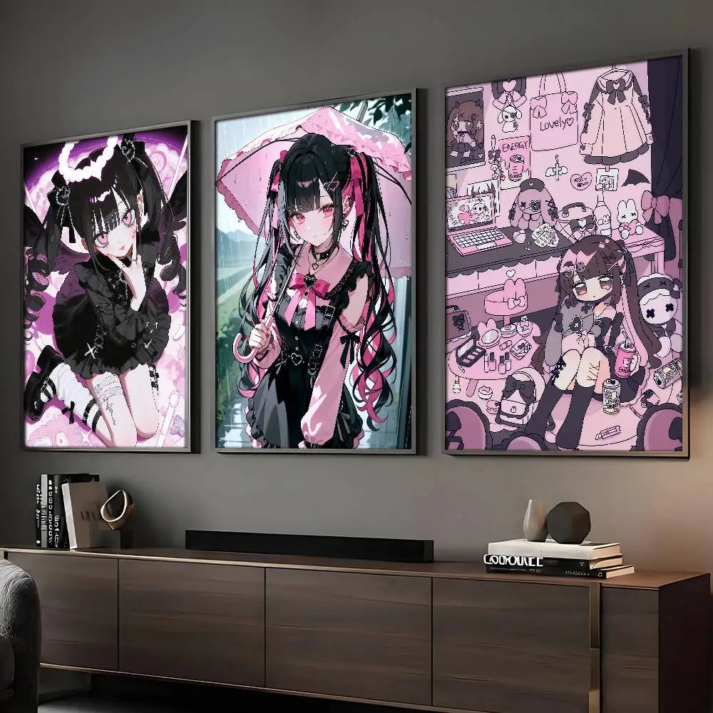 Cartoon Cute ANIME J-Jirai Kei Poster Sticky Wall Art Printing Waterproof Home Living Bed Room Bar Aesthetic Decor