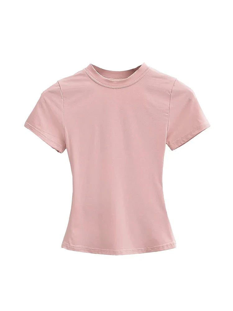 Slim Fit Solid Color Women's Casual T-shirt Short Sleeve Fashion Trend Y2K Top High Quality 2025 New Arrival