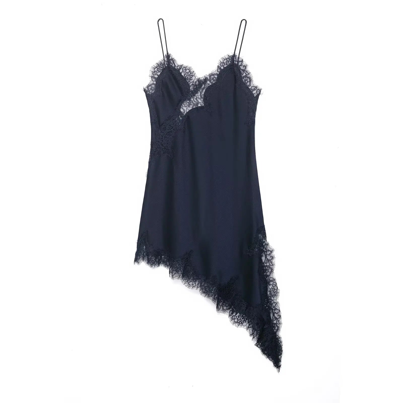 Satin Sexy Lace Spliced Short Sling Dress Women Sleeveless Backless Asymmetric Sexy Party Dresses 2026 Summer Lady Dress ﻿