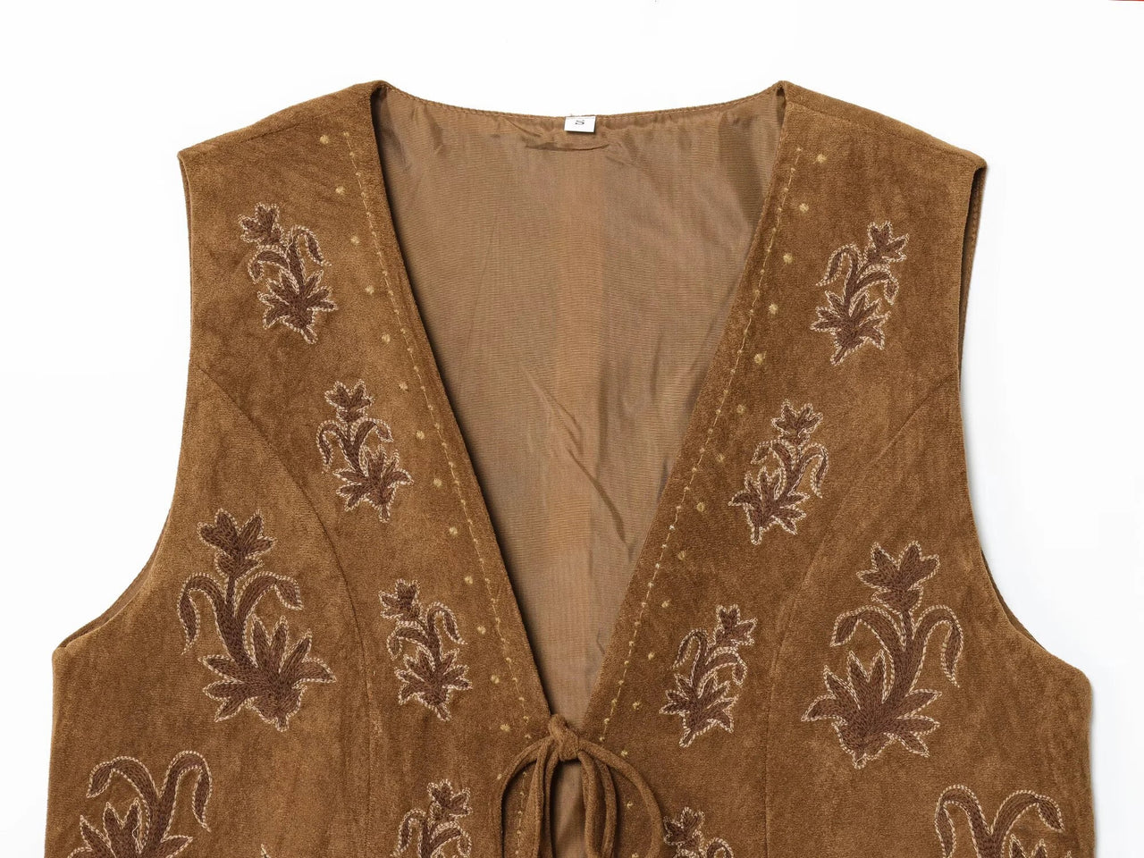 ZERAINS Autumn new women's clothing European and American style bead embroidery suede texture effect vest
