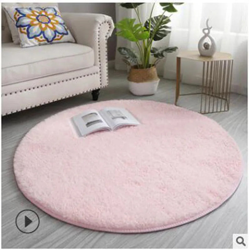 VIKAMA Pink Round Carpet Fluffy Soft Area Floor Mat Children Girls Room Princess Castle Plush Carpet Living Room Home Decor