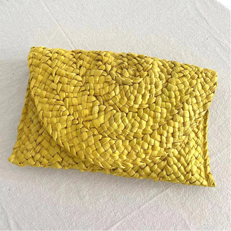 Women Fashion Flap Envelope Bags Summer Beach Bag Handmade Wallet Straw Knitted Handbag Lady Coin Phone Long Purse Clutches