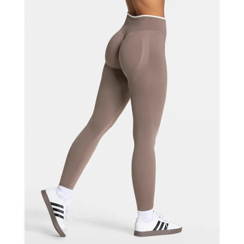 New Women's Color Blocking Yoga Leggings Seamless Knited Tights High Waist Hip Liftting Gym Workout Solid Color Sports Pants