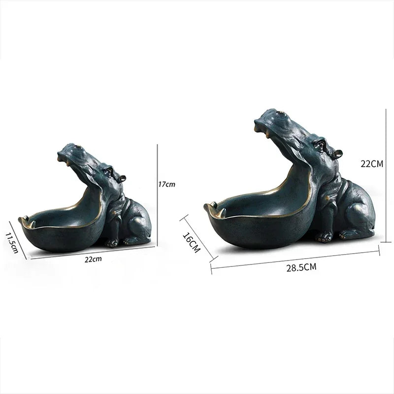 Home Decor Hippo Statue Sculpture Figurine Key Candy Storage Ornaments Container Decoration Table Decoration Accessories Gift