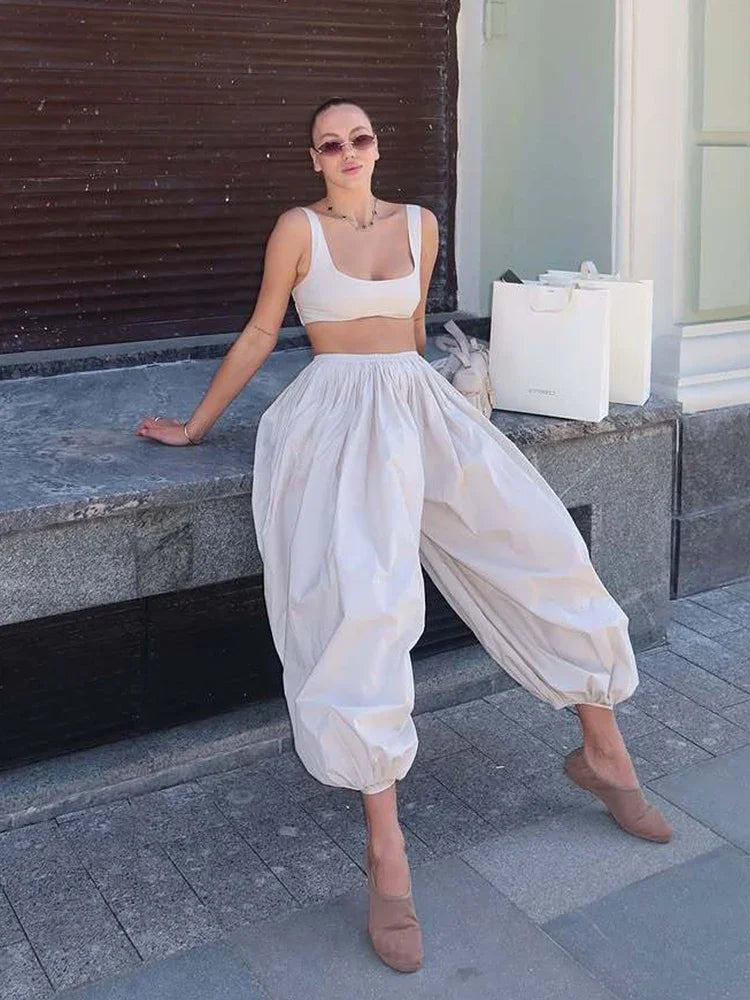 Drop Waist Lantern Pant 3 Pieces Suit Women Stripe Bikini Long Sleeve Lapel Shirt Pants Sets 2026 Female Casual Street Outfit